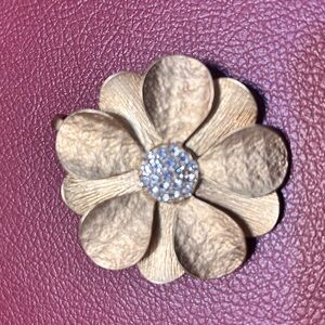 Premier Designs Gold Tone Flower Brooch with Crystal Center